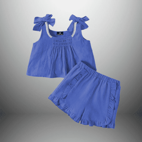 2pcs Girls Fancy Top and Short with Frills and Pleat-RKFCW382